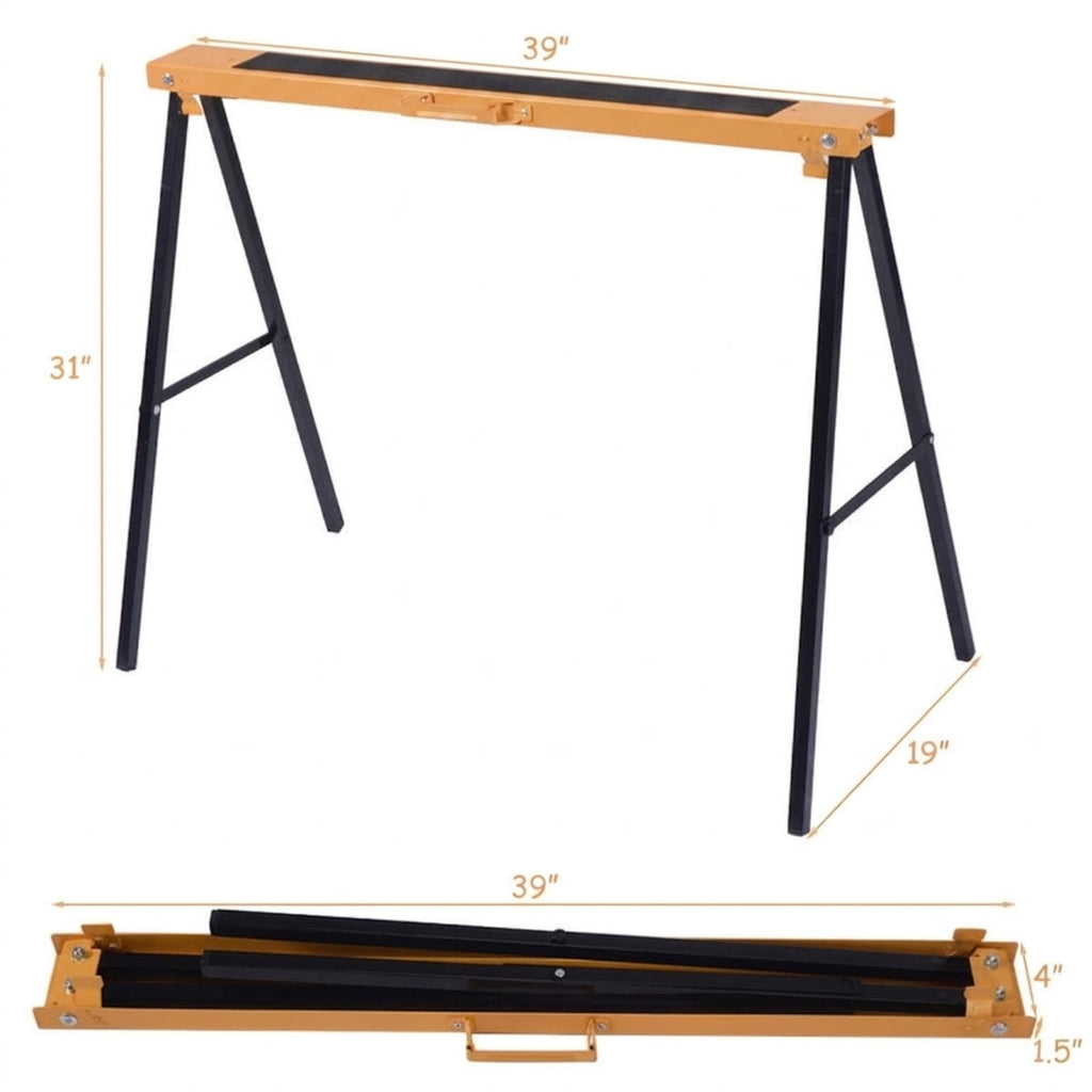 Biotree 2 Pack Heavy Duty Sawhorse with Steel Folding Legs for Garage Workshop Home DIY Projects, Black