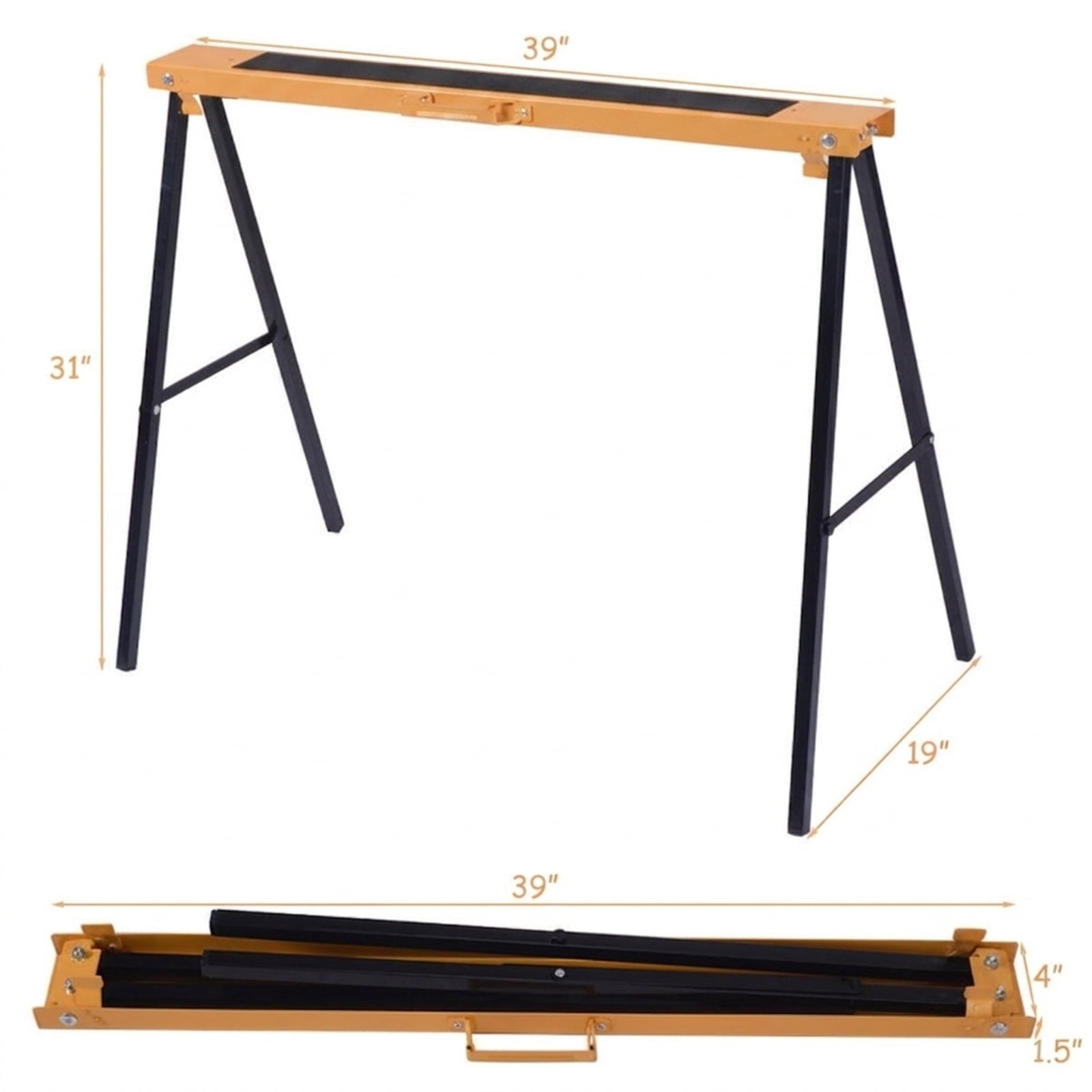 Biotree 2 Pack Heavy Duty Sawhorse with Steel Folding Legs for Garage Workshop Home DIY Projects, Black