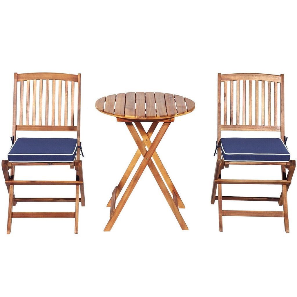Biotree 3-Piece Patio Folding Bistro Set with Cushion-Navy