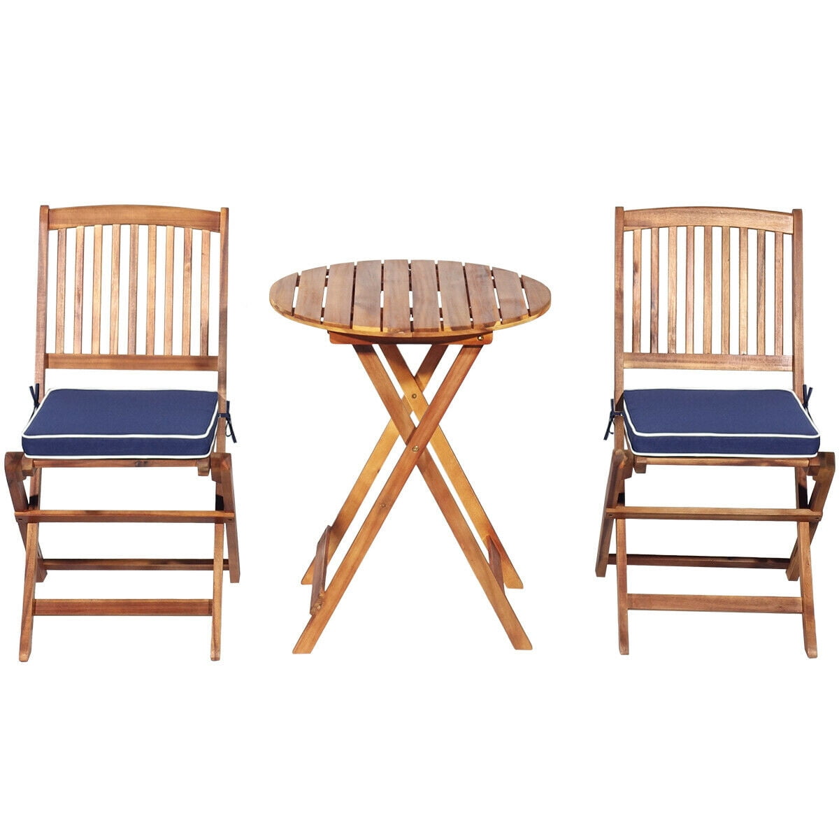 Biotree 3-Piece Patio Folding Bistro Set with Cushion-Navy