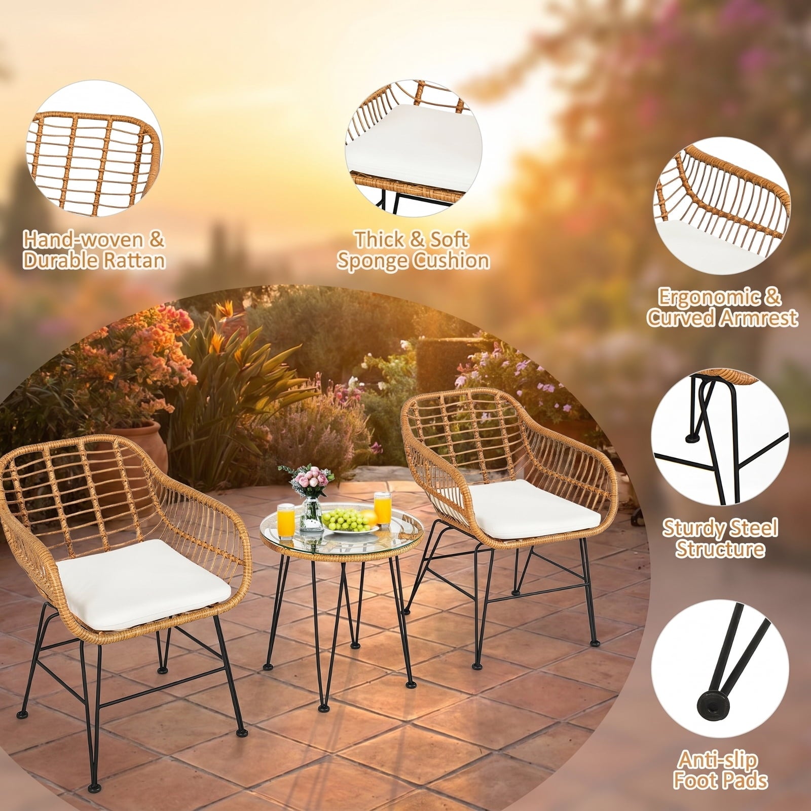 Biotree 3 Piece Patio Furniture Set Outdoor Conversation Set with Coffee Table Outdoor Conversation Set for Garden Backyard PorchGrey