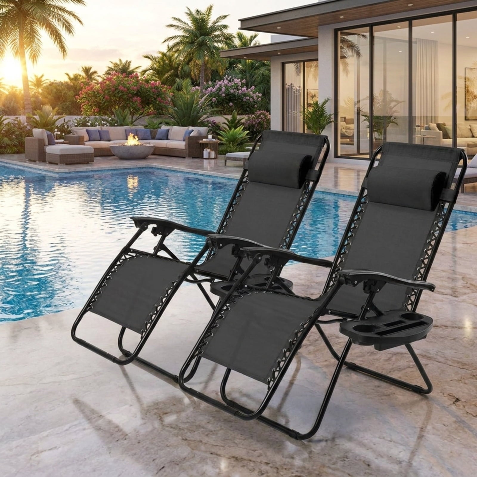 Biotree 2 Pieces Folding Recliner Zero Gravity Lounge Chair Stackable Patio Chair for Garden BackyardBlack