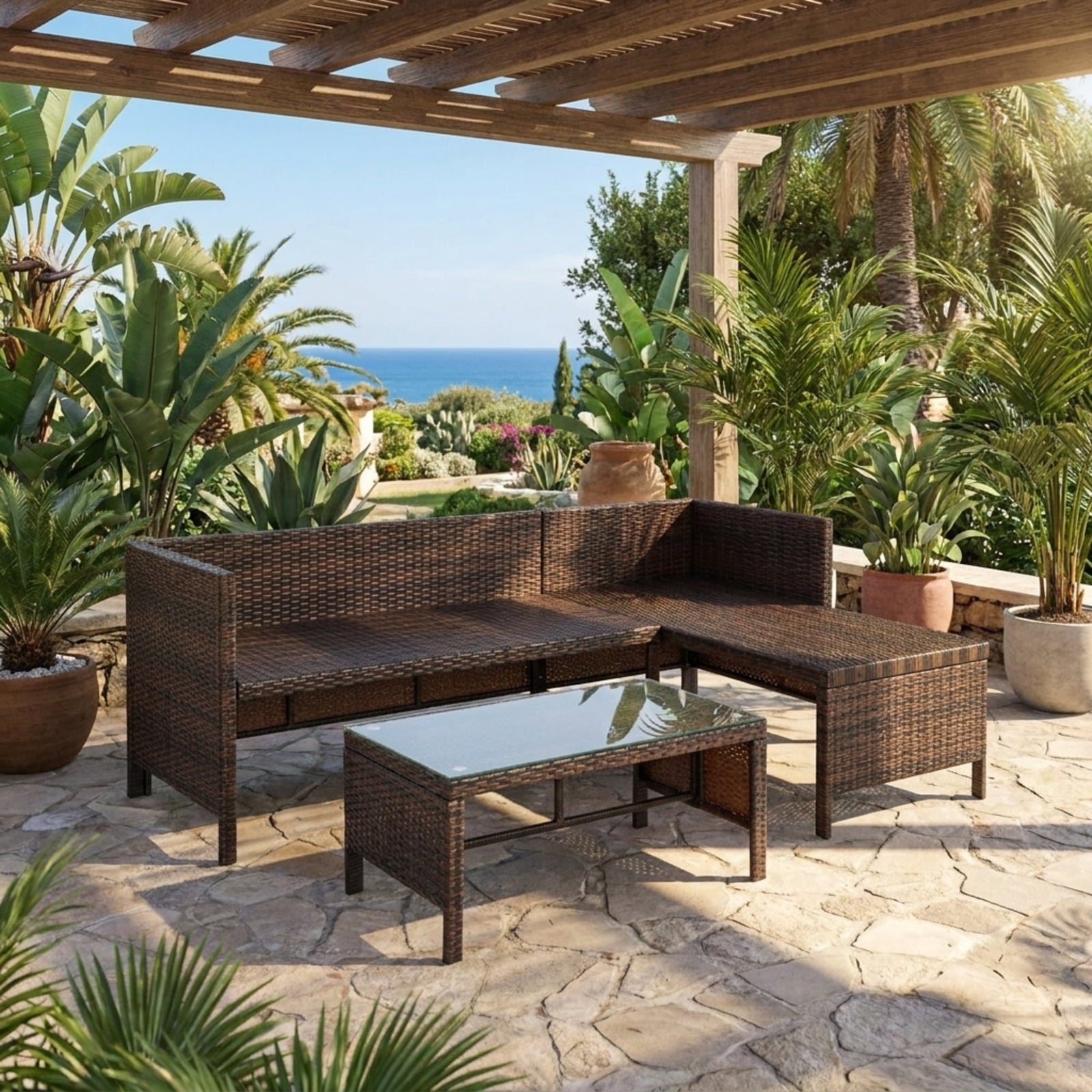 Biotree 3 Pieces Patio Wicker Rattan Sofa Set Outdoor Conversation Set for Garden Backyard PorchGray