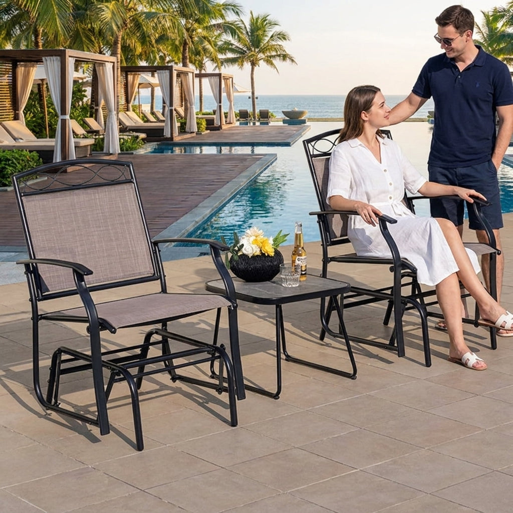 Biotree Set of 2 Outdoor Metal Glider Armchairs with Weather Stackable Patio Chair for Garden Backyardresistant Fabric