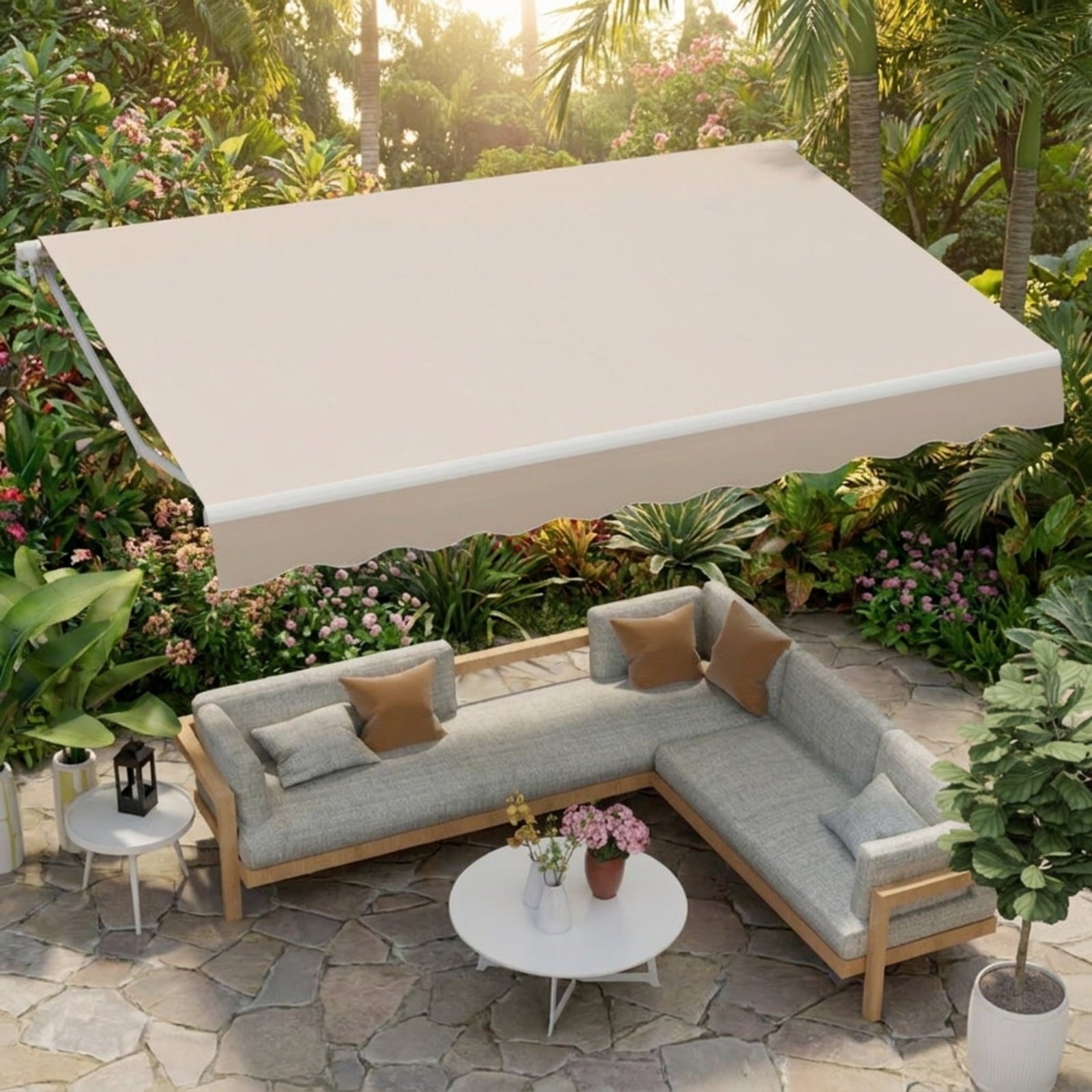 Biotree 13 ¡Á 8 Feet Retractable Patio Awning Aluminum Deck Sunshade for Patio Deck Door Window Sun Rain Protection, Beige