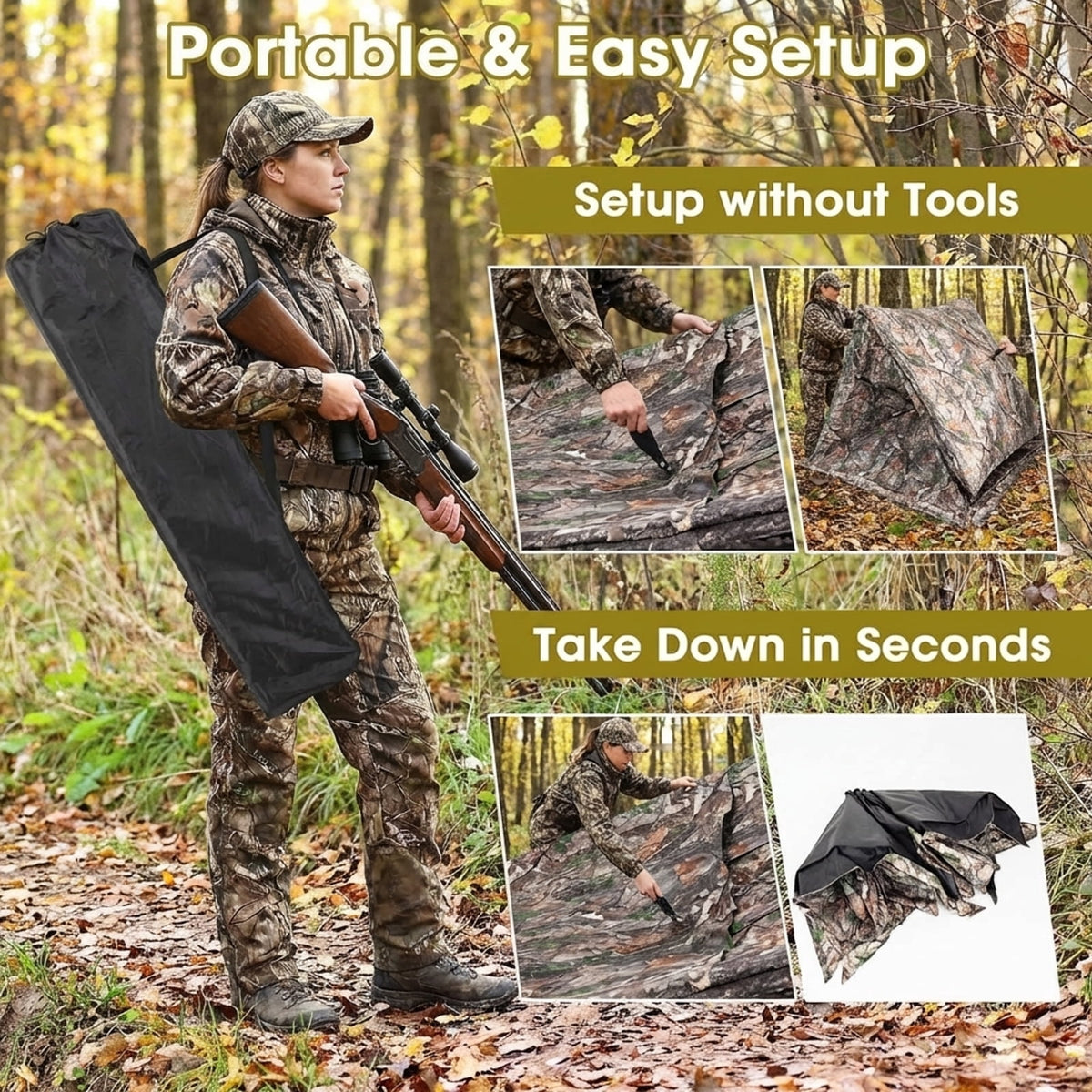 Biotree 2-3 Person Pop Up Ground Hunting Blind and Carrying Bag for Deer Turkey Hunting