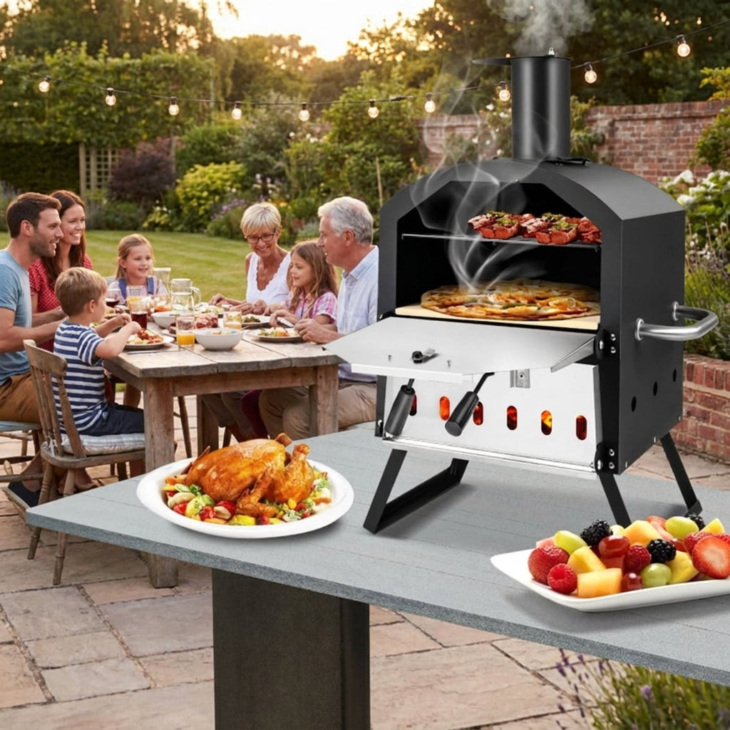 Biotree Outdoor Pizza Oven with Anti-scalding Handles and Foldable Legs for Outdoor Backyard Camping Patio BBQ, Black