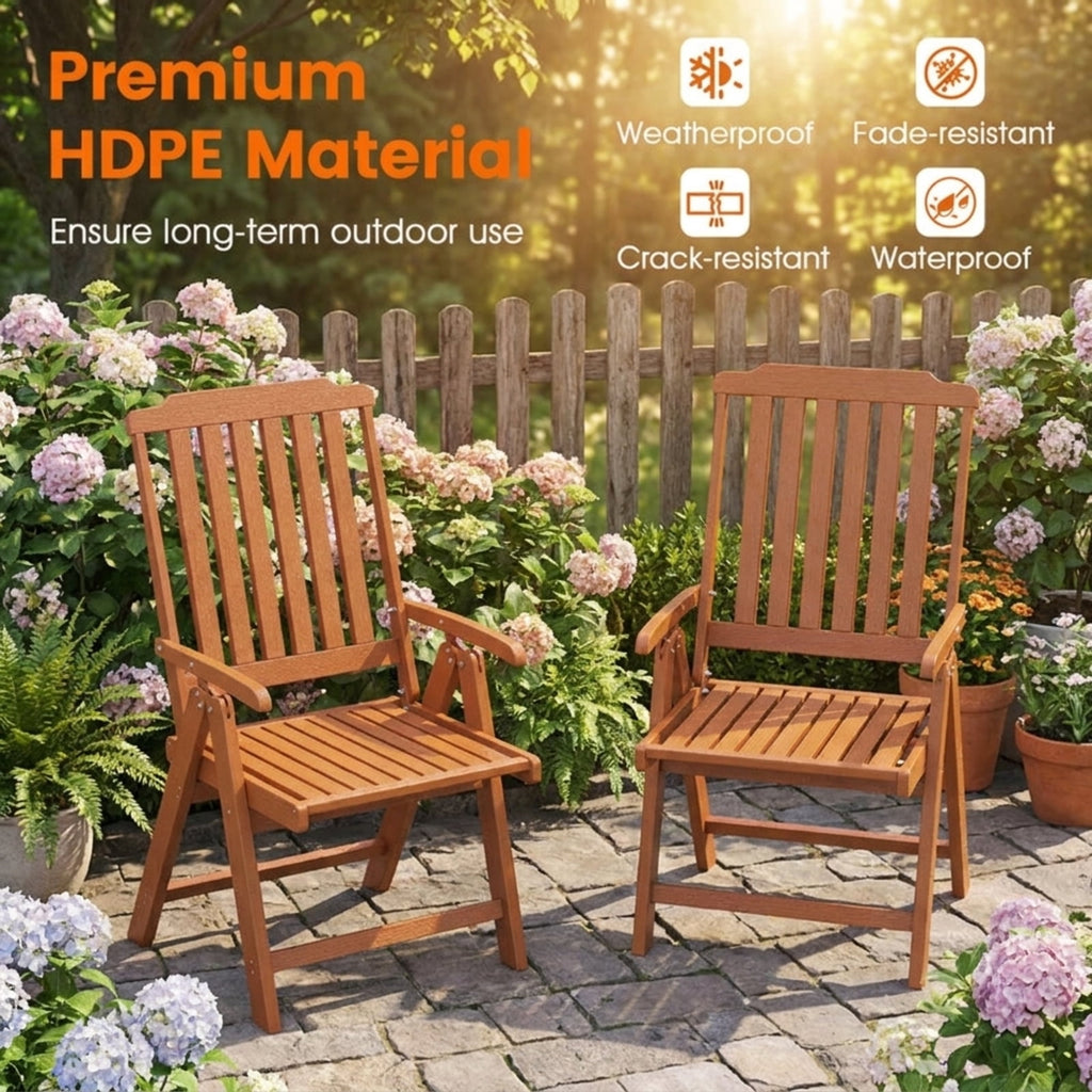 Biotree Foldable Patio Chair All-Weather HDPE Outdoor Dining Chair with Armrest Stackable Patio Chair for Garden BackyardBrown