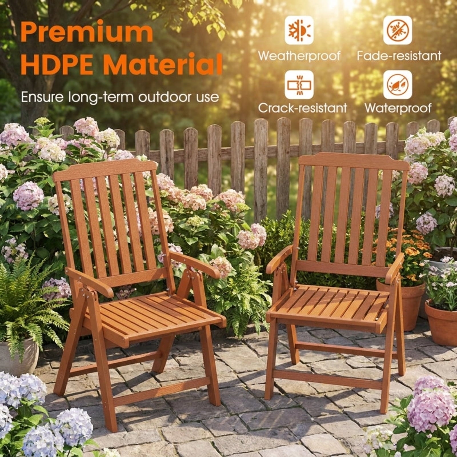 Biotree Foldable Patio Chair All-Weather HDPE Outdoor Dining Chair with Armrest Stackable Patio Chair for Garden BackyardBrown