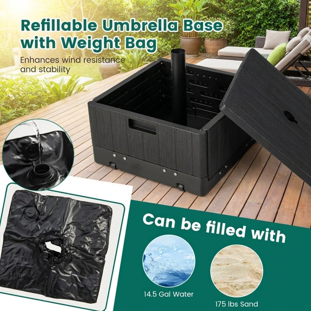 Biotree 175 LBS Outdoor Fillable Umbrella Base with Table Tray-Black - Heavy Duty Outdoor Patio Stand