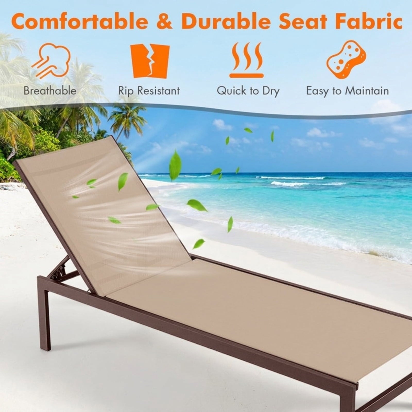 Biotree 6-Position Chaise Lounge Chairs with Rustproof Aluminium Frame Stackable Patio Chair for Garden BackyardBrown