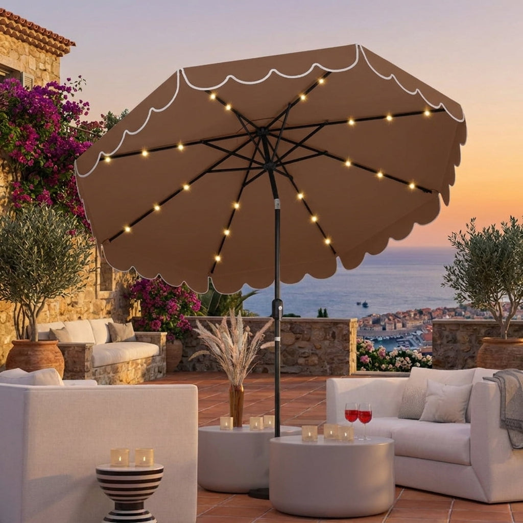 Biotree 9.3 ft Market Patio Umbrella with Crank and Tilt, 8 Sturdy Ribs, Vented Canopy - Coffee for Backyard