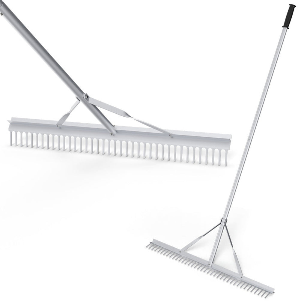 Biotree Aluminum Rake with 36 Inch Wide Rake Head and 68 Inch Long Handle for Lawn Garden Yard Soil Care, Silver