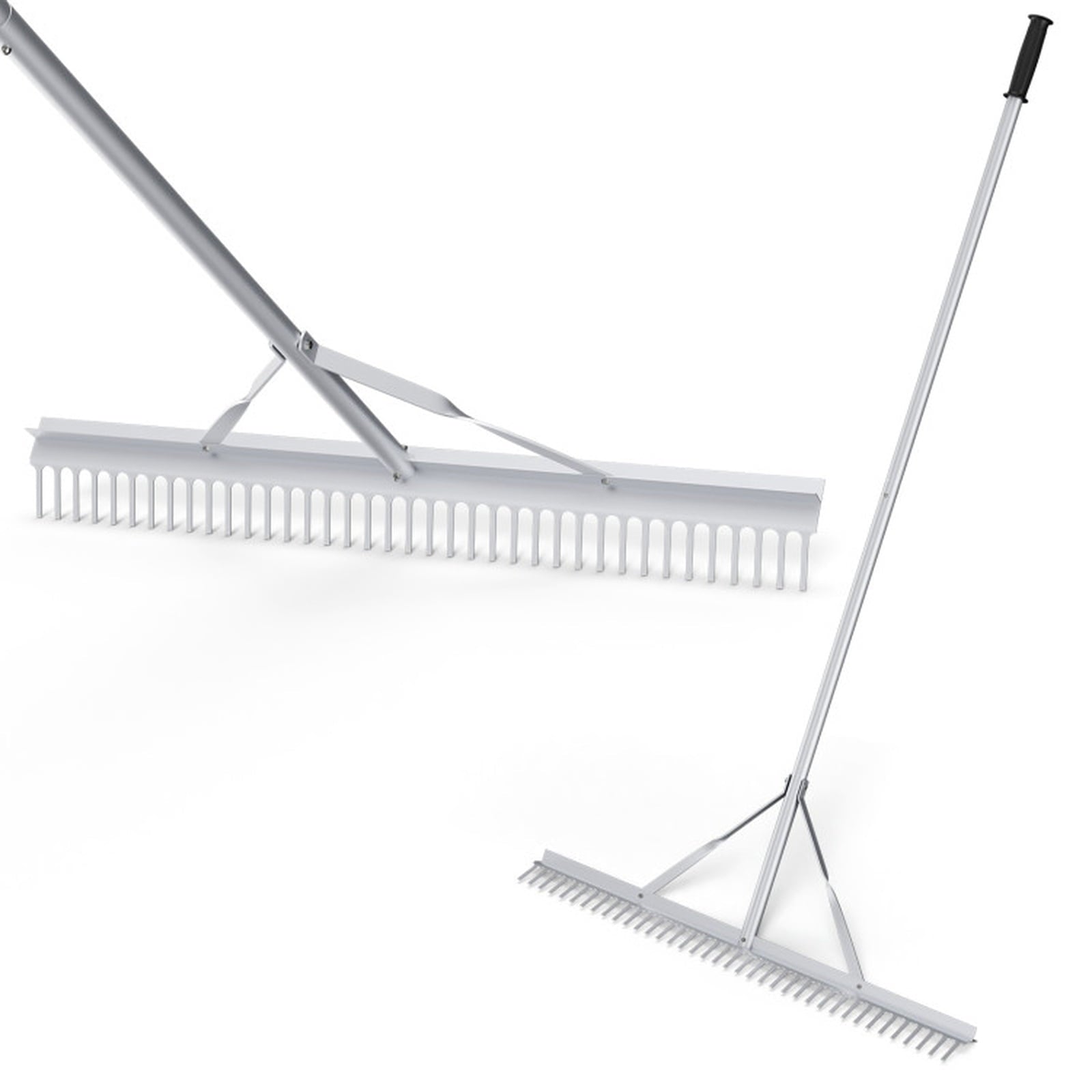 Biotree Aluminum Rake with 36 Inch Wide Rake Head and 68 Inch Long Handle for Lawn Garden Yard Soil Care, Silver