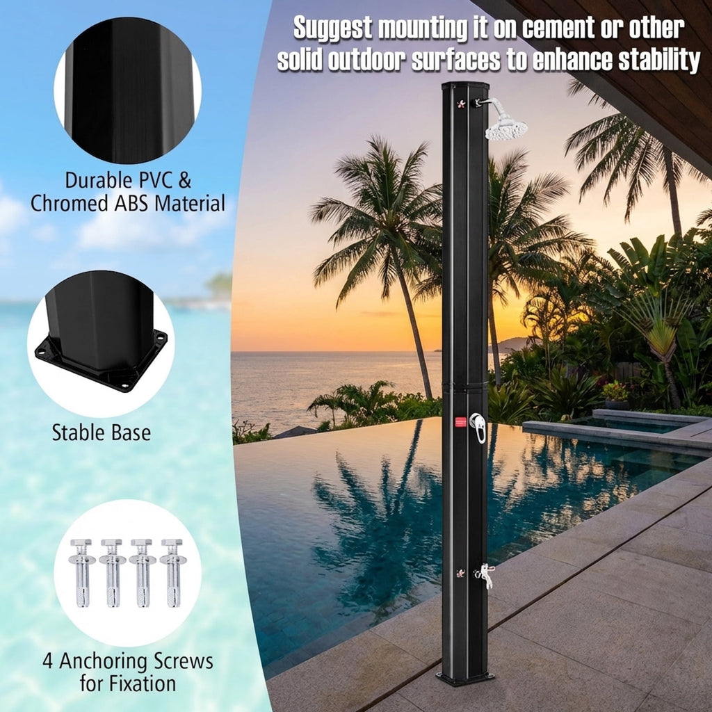 Biotree 7.2 Feet Adjustable Outdoor Solar Heating Shower Head Portable Camping Solar Shower for Pool Beach Campsite, Black