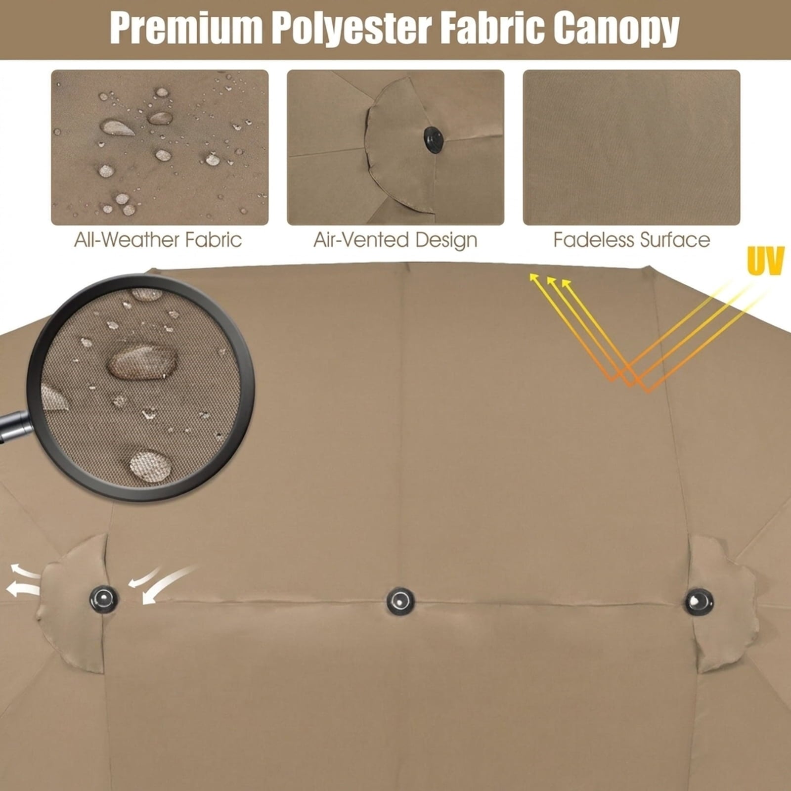 Biotree 15 ft Double-Sided Twin Patio Umbrella Crank Tilt Outdoor Shade - Brown - UV Protection with Cross Base