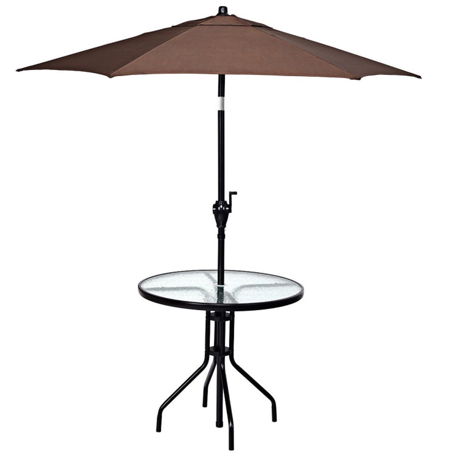 Biotree 32 Inch Outdoor Patio Round Tempered Glass Top Table with Umbrella Hole, Black