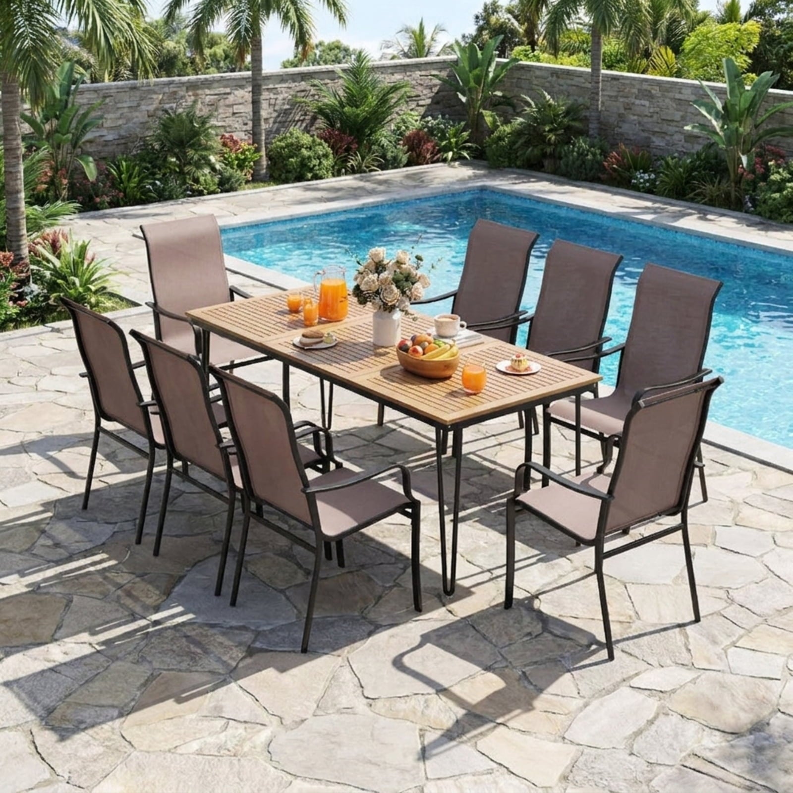 Biotree Patio Dining Chair Set of 2 with Wide Seat and Heavy-Duty Metal Frame Stackable Patio Chair for Garden BackyardBrown