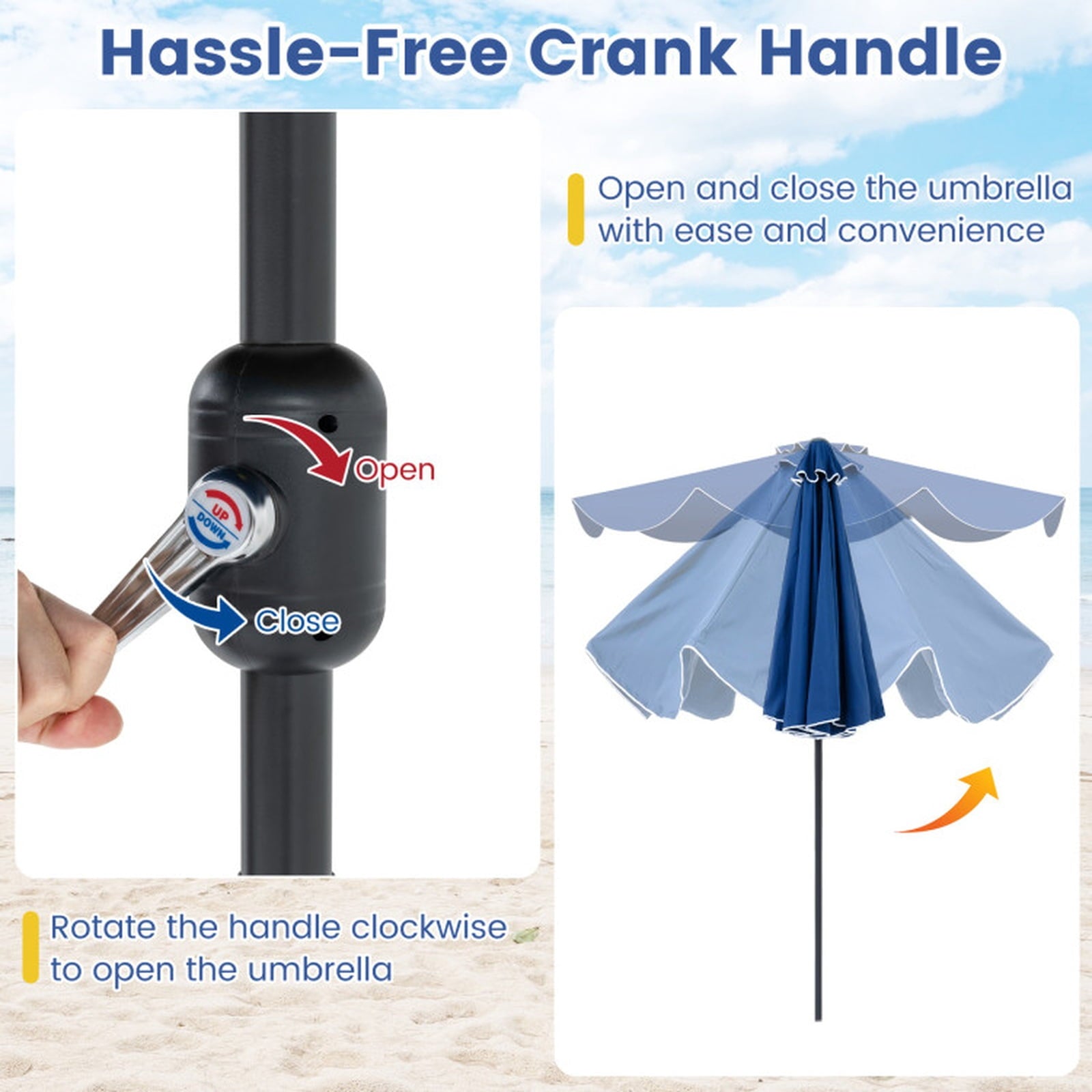Biotree 9 ft Market Patio Umbrella with Crank and Tilt, 8 Sturdy Ribs, Vented Canopy - Navy Blue for Backyard