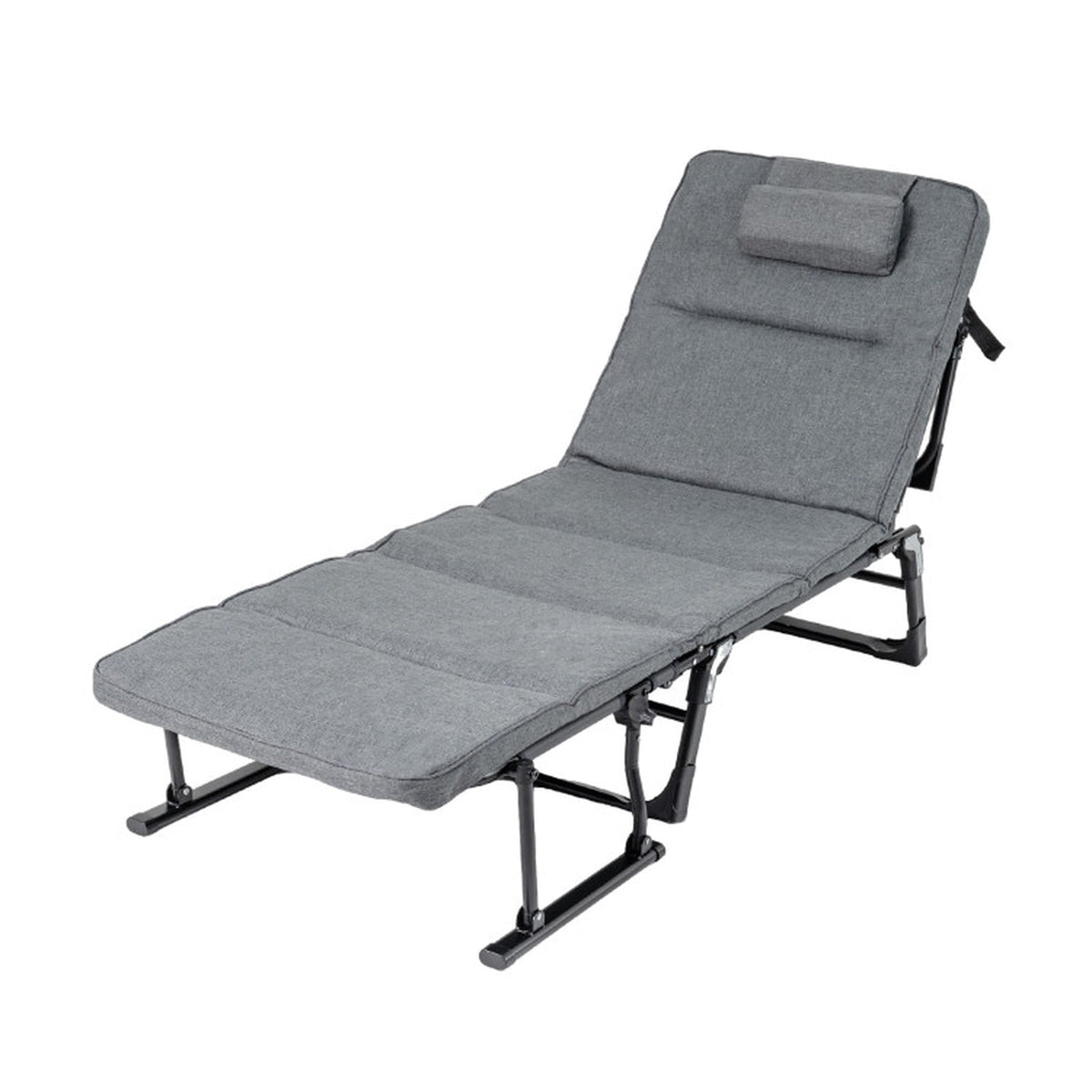 Biotree Folding Camping Cot with Mattress 3 in 1 Convertible Single Sofa and Outdoor Chaise Lounge Chair Sleeper for Backyard and Patio, Gray