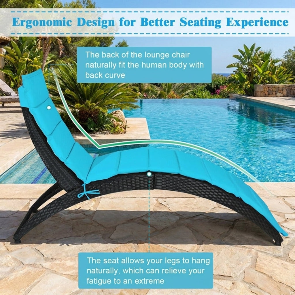 Biotree Folding Patio Rattan Portable Lounge Chair Chaise with Cushion Stackable Patio Chair for Garden BackyardTurquoise