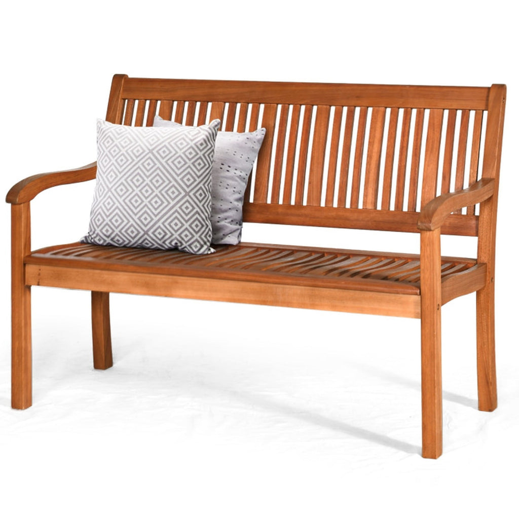 Biotree Two Person Solid Wood Garden Bench with Curved Backrest and Wide Armrest Stackable Patio Chair for Garden Backyard