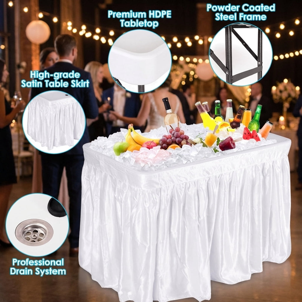 Biotree 4 Feet Plastic Party Ice Folding Ice Table with Matching Skirt, White
