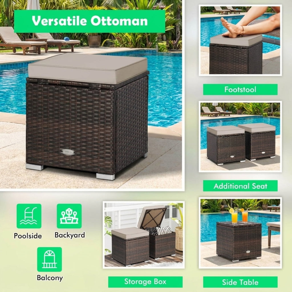 Biotree 2 Pieces Patio Ottoman with Removable Cushions Stackable Patio Chair for Garden BackyardBrown