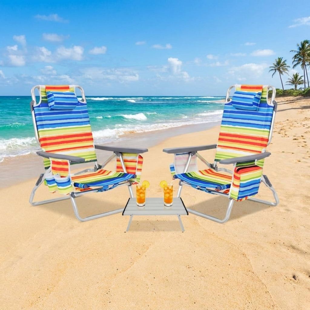 Biotree 2 Packs 5-Position Outdoor Folding Backpack Beach Table Chair Reclining Chair Set Stackable Patio Chair for Garden BackyardYellow