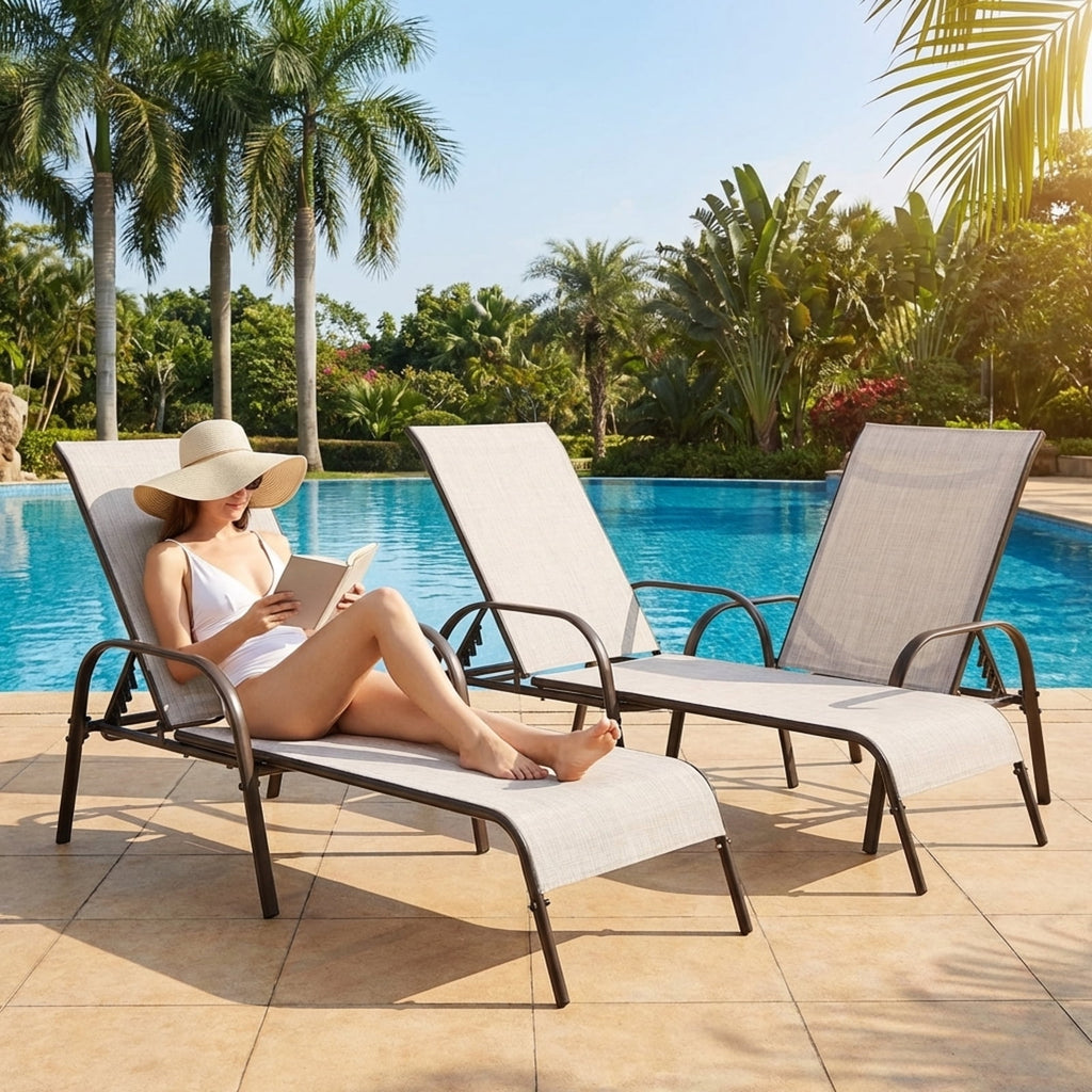 Biotree 2-Pack Patio Chaise Lounge with Adjustable Reclining-Gray
