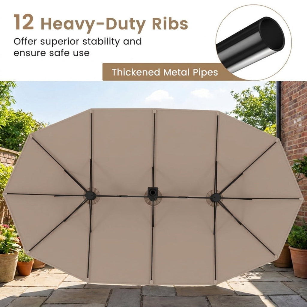 Biotree 15 ft Double-Sided Twin Patio Umbrella Crank Tilt Outdoor Shade - Brown - UV Protection with Cross Base