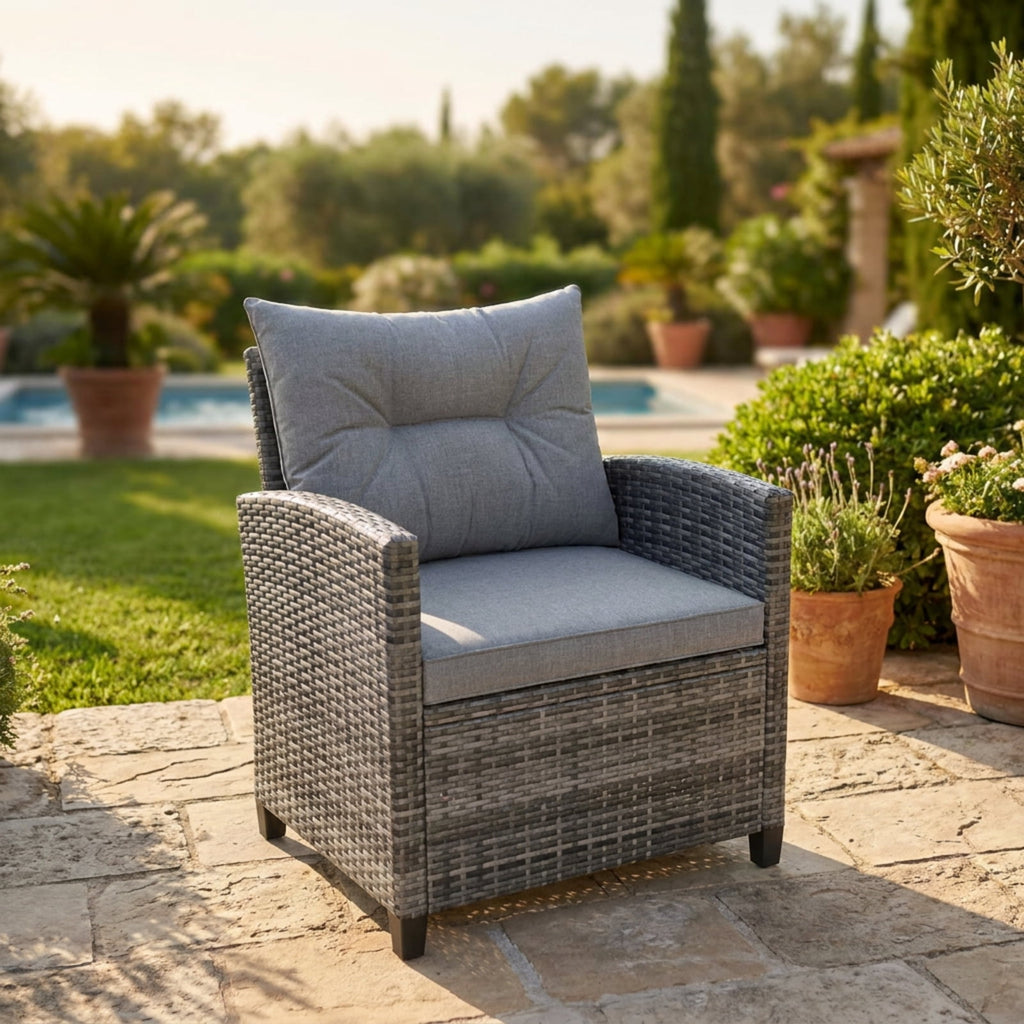 Biotree 3 Pieces Outdoor Wicker Conversation Set with Tempered Glass Tabletop Outdoor Conversation Set for Garden Backyard PorchGray