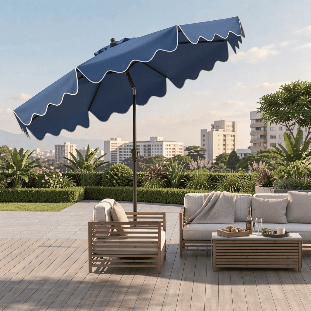 Biotree 9 Feet Patio Umbrella with Crank Handle and Push Button Tilt-Navy Navy Blue - Outdoor Patio Garden Sun Shade