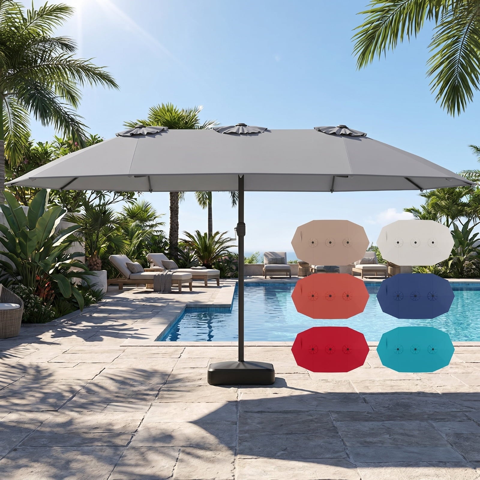 Biotree 15 ft Double-Sided Twin Patio Umbrella Crank Tilt Outdoor Shade - Gray - UV Protection with Cross Base