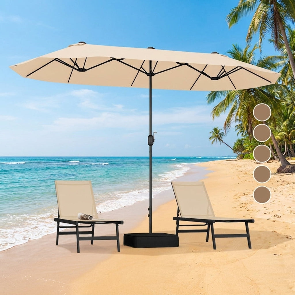 Biotree 13 ft Double-Sided Twin Patio Umbrella Crank Tilt Outdoor Shade - Beige - UV Protection with Cross Base
