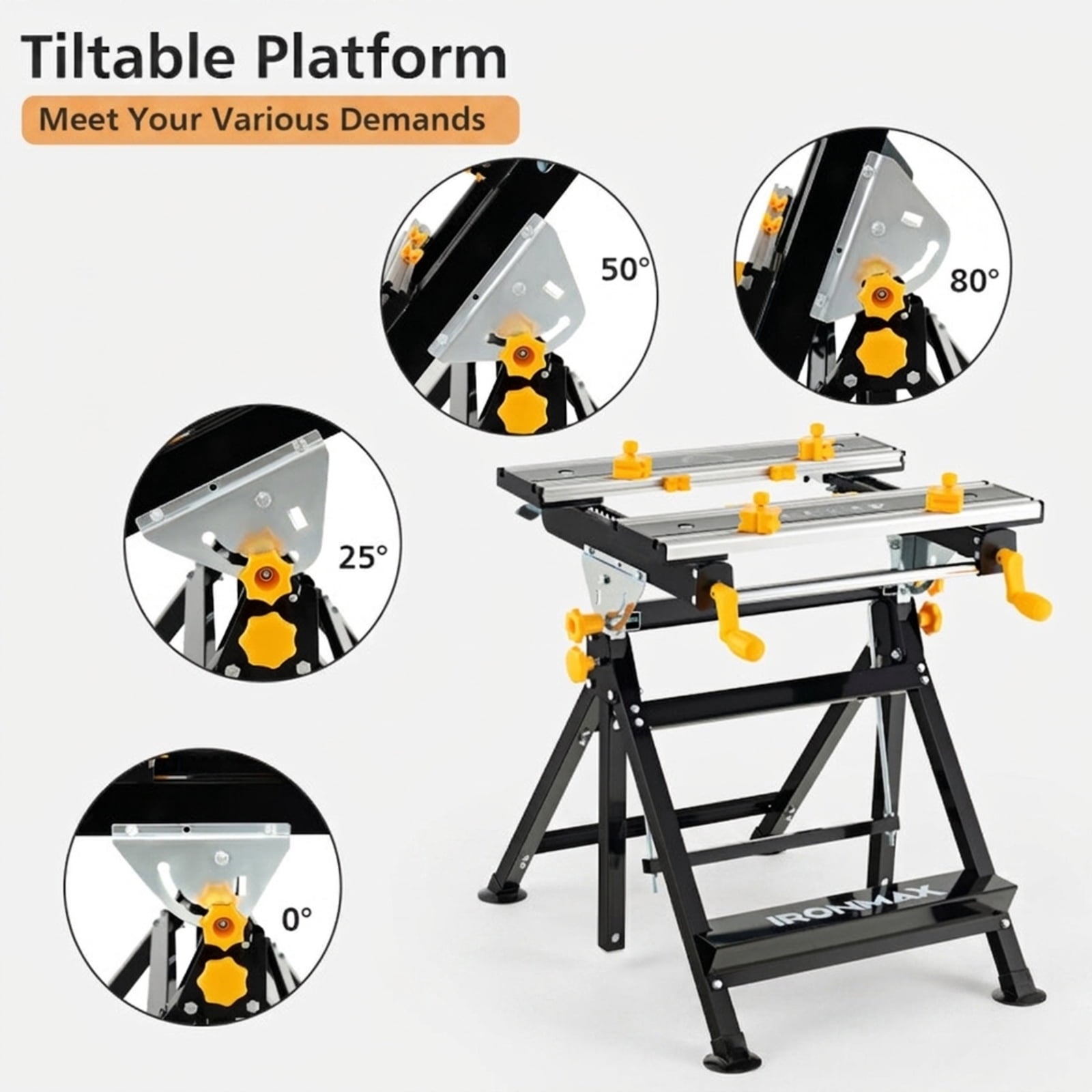 Biotree Folding Work Table with Tiltable Platform and 7-level Adjustable Height for Garage Workshop Home DIY Projects, Black