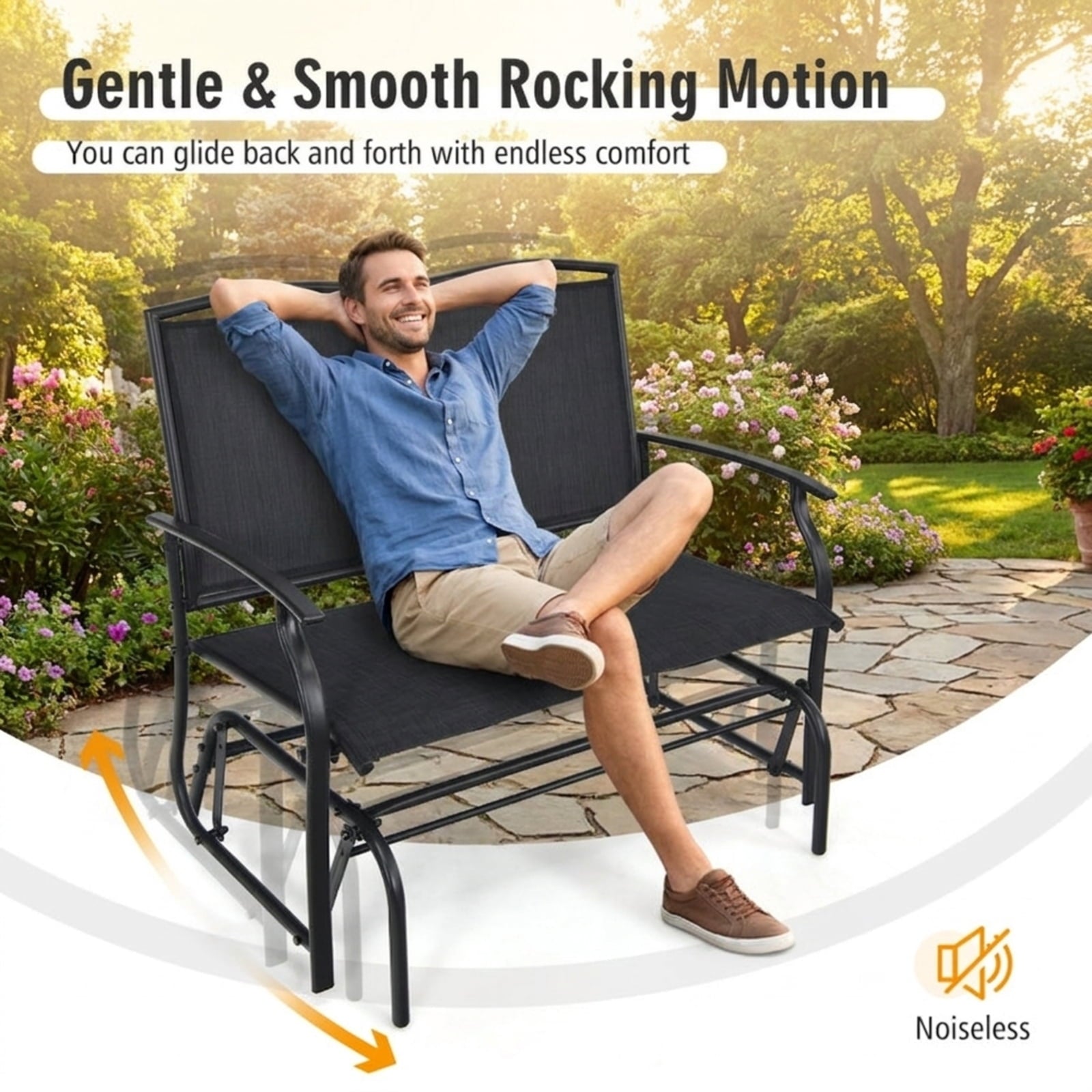 Biotree Iron Patio Rocking Chair for Outdoor Backyard and Lawn Stackable Patio Chair for Garden BackyardBlack