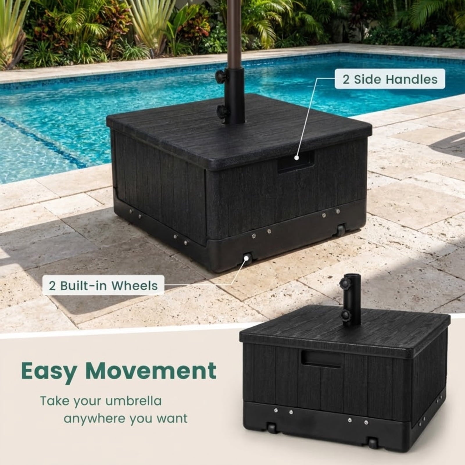 Biotree 175 LBS Outdoor Fillable Umbrella Base with Table Tray-Black - Heavy Duty Outdoor Patio Stand