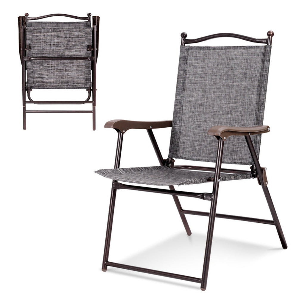 Biotree Set of 2 Patio Folding Sling Back Camping Deck Chairs Stackable Patio Chair for Garden BackyardGray