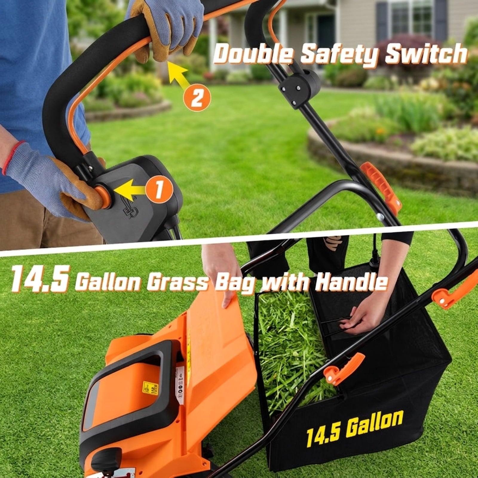 Biotree 16-Inch Electric Lawn Dethatcher and Scarifier with Collection Bag for Lawn Garden Yard Soil Care, Orange