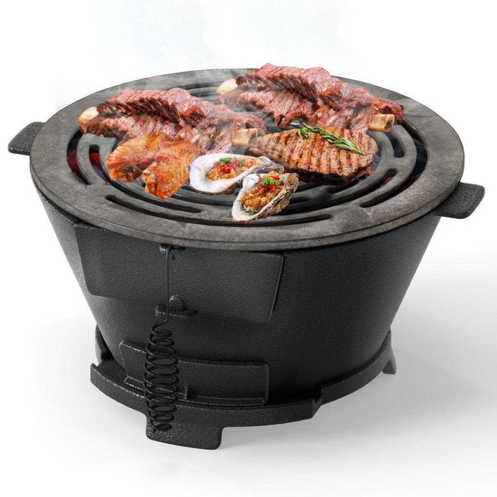 Biotree Round Hibachi Grill Outdoor Portable Charcoal Stove with 12 Inch Double-Sided Grate for Outdoor Backyard Camping Patio BBQ, Black