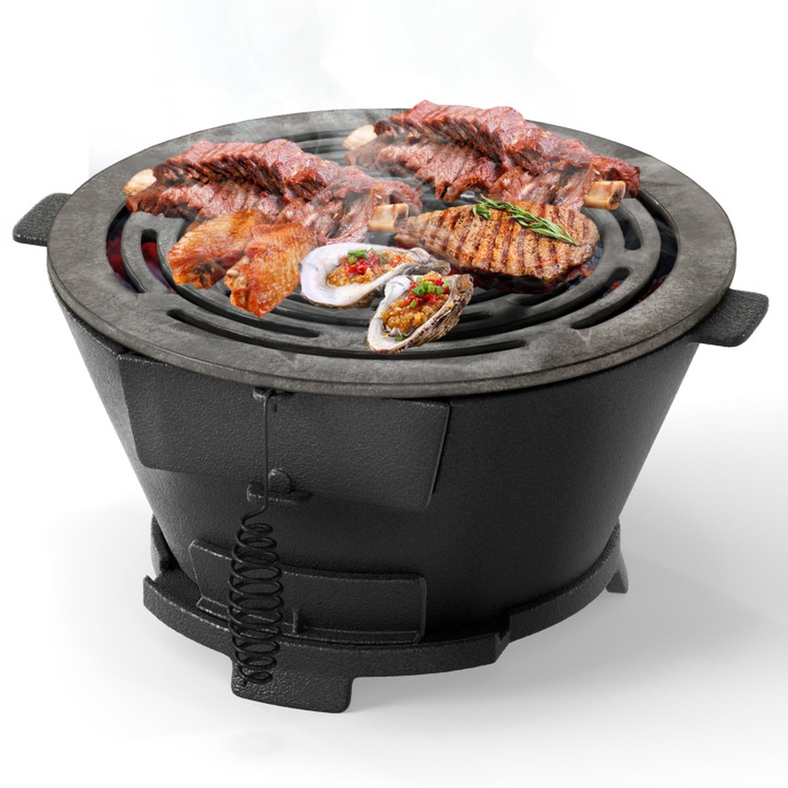Biotree Round Hibachi Grill Outdoor Portable Charcoal Stove with 12 Inch Double-Sided Grate for Outdoor Backyard Camping Patio BBQ, Black