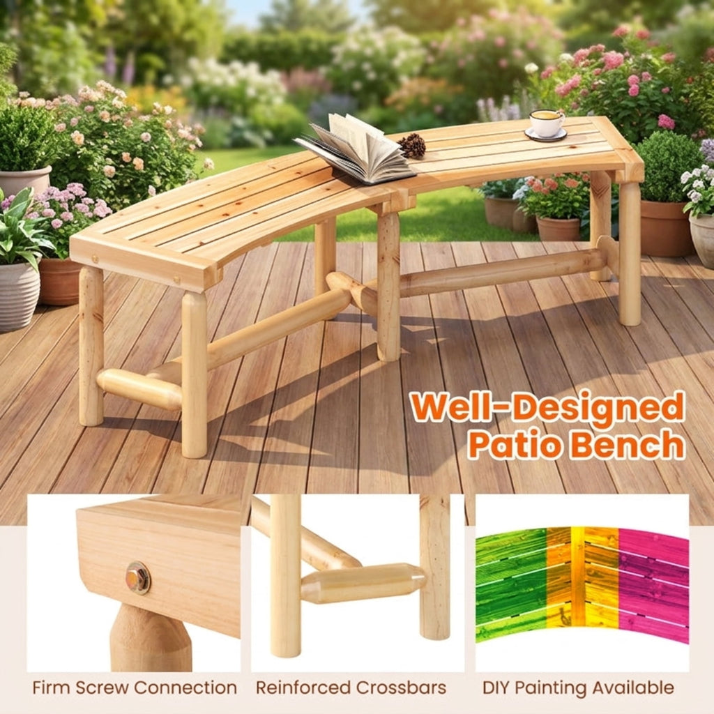 Biotree Patio Curved Bench Solid Wood Fire Pit Bench Outdoor Backless Loveseat Stackable Patio Chair for Garden BackyardNatural