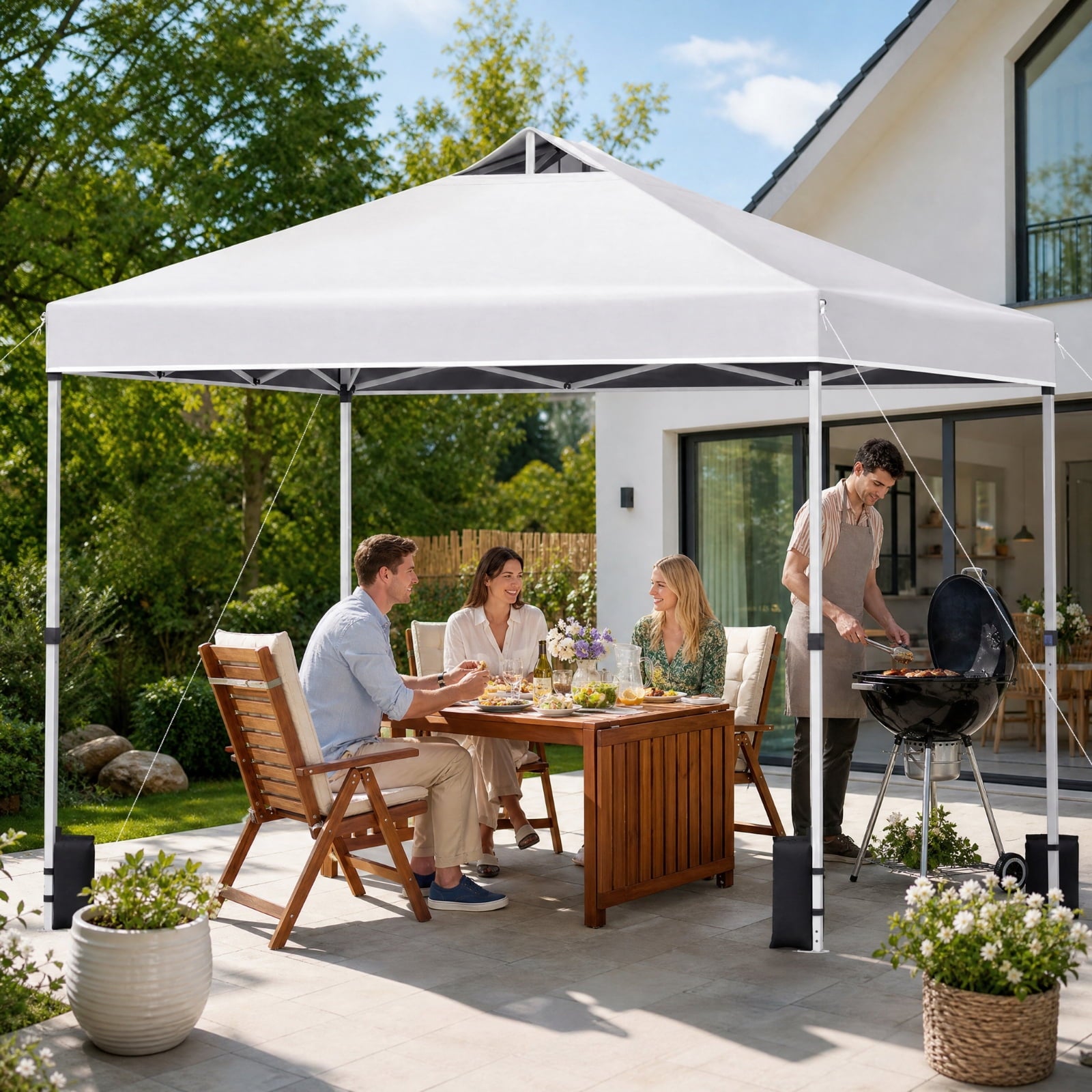 Biotree 10 x 10 Ft Instant Pop Up Canopy, One-Hand Center Lock Vented Shade Tent with Roller Bag for Markets and Parties, White