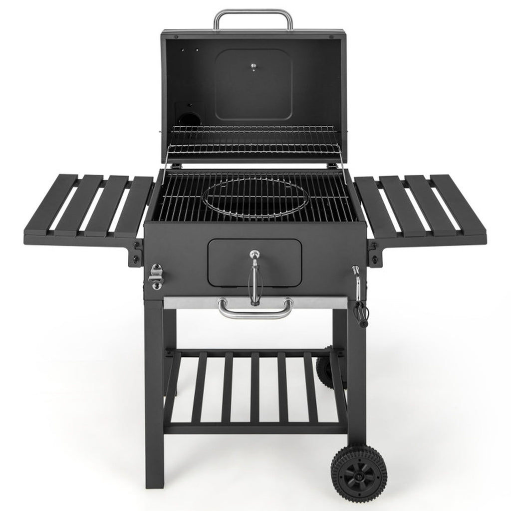 Biotree Outdoor BBQ Charcoal Grill with 2 Foldable Side Table and Wheels for Outdoor Backyard Camping Patio BBQ, Black