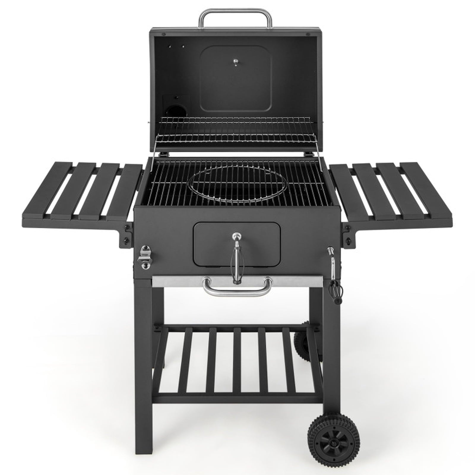 Biotree Outdoor BBQ Charcoal Grill with 2 Foldable Side Table and Wheels for Outdoor Backyard Camping Patio BBQ, Black