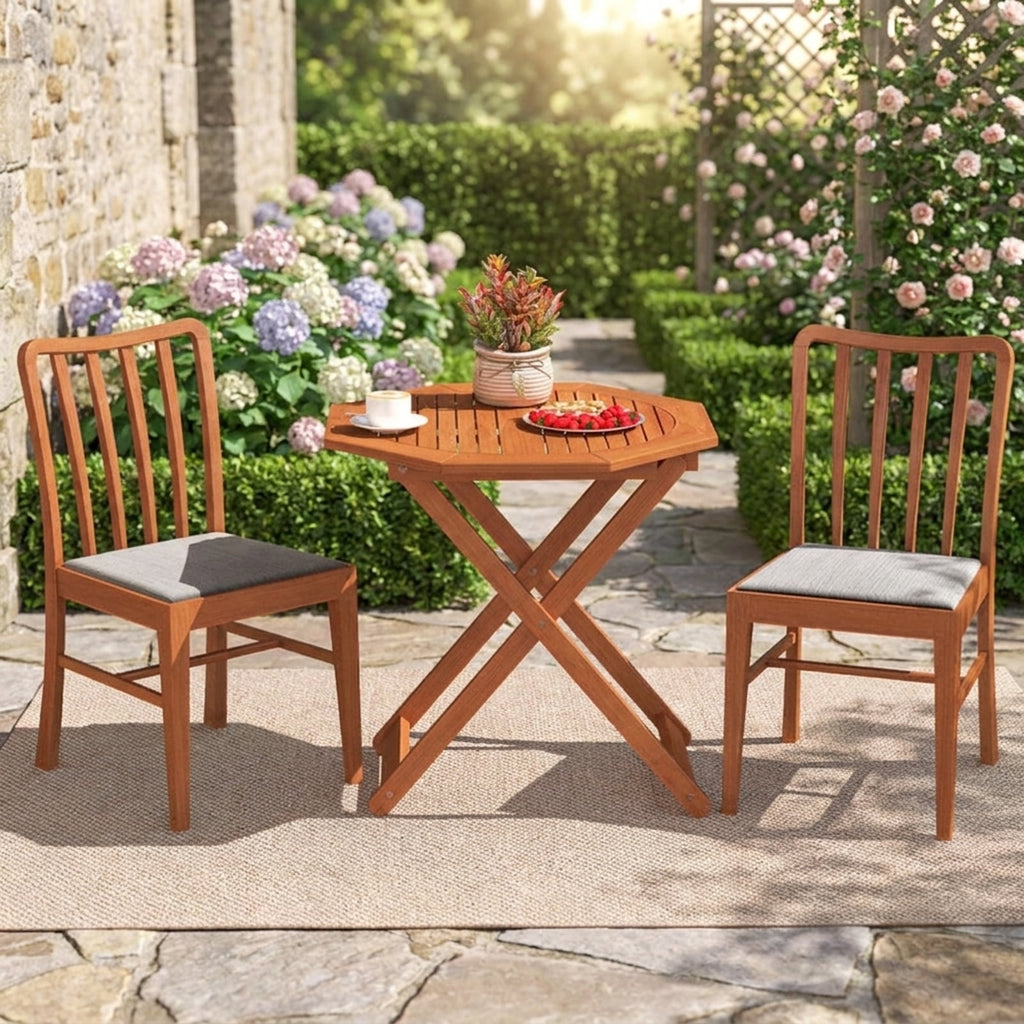 Biotree Octagon Folding Patio Table with 2 Inches Umbrella Hole, Brown