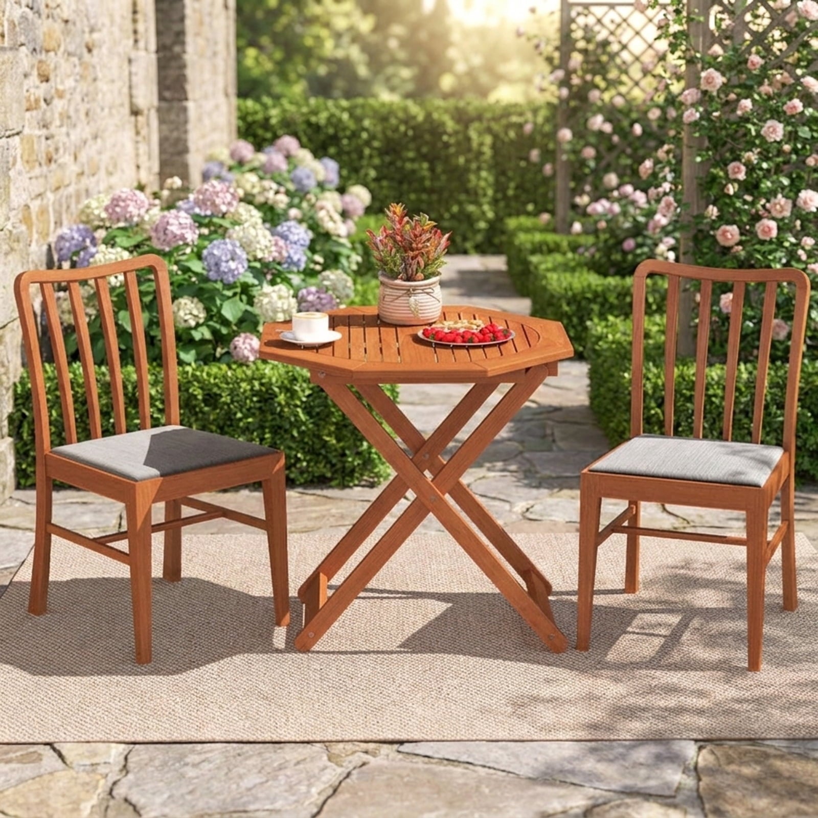 Biotree Octagon Folding Patio Table with 2 Inches Umbrella Hole, Brown