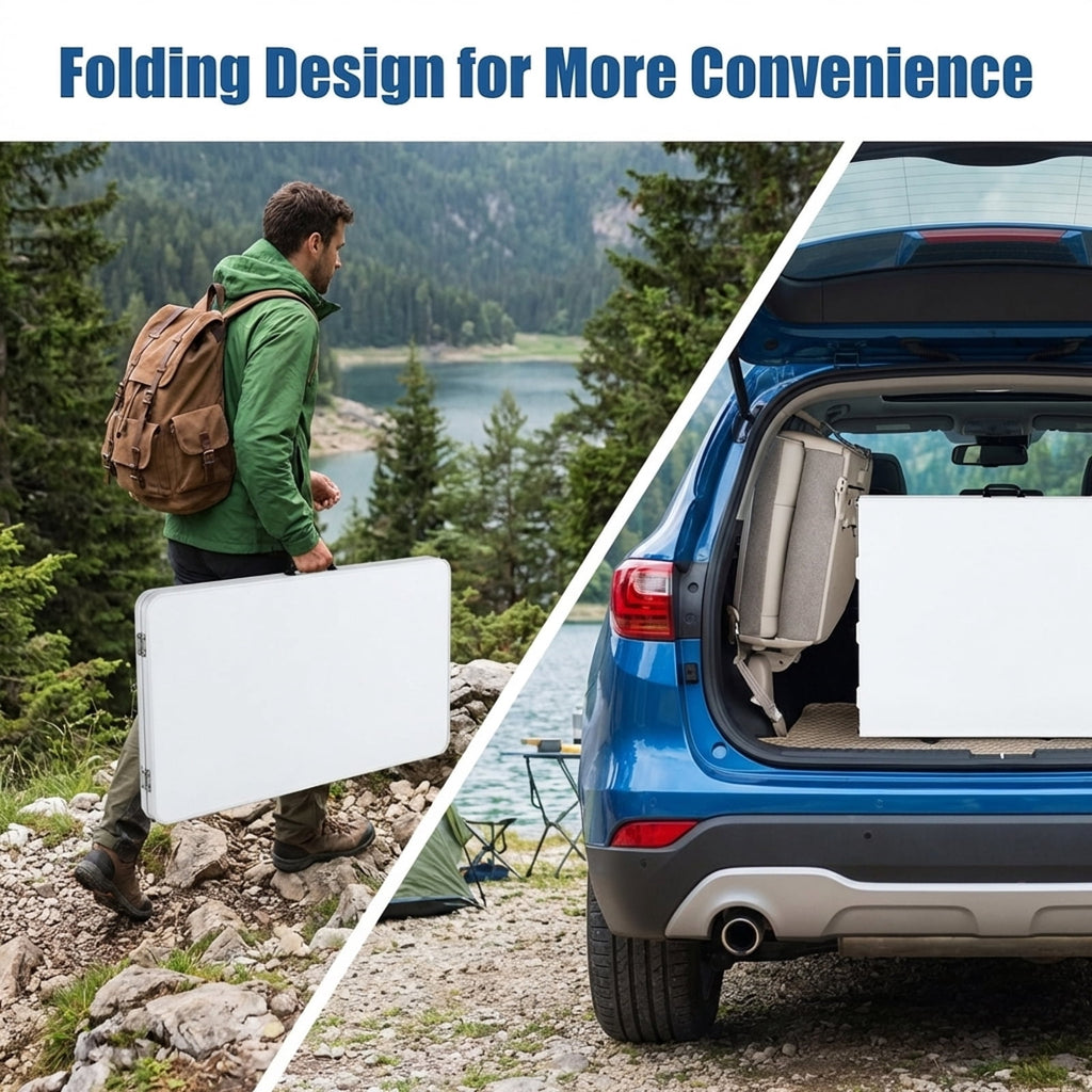 Biotree Portable Folding Camping Table with Carrying Handle for Picnic, White