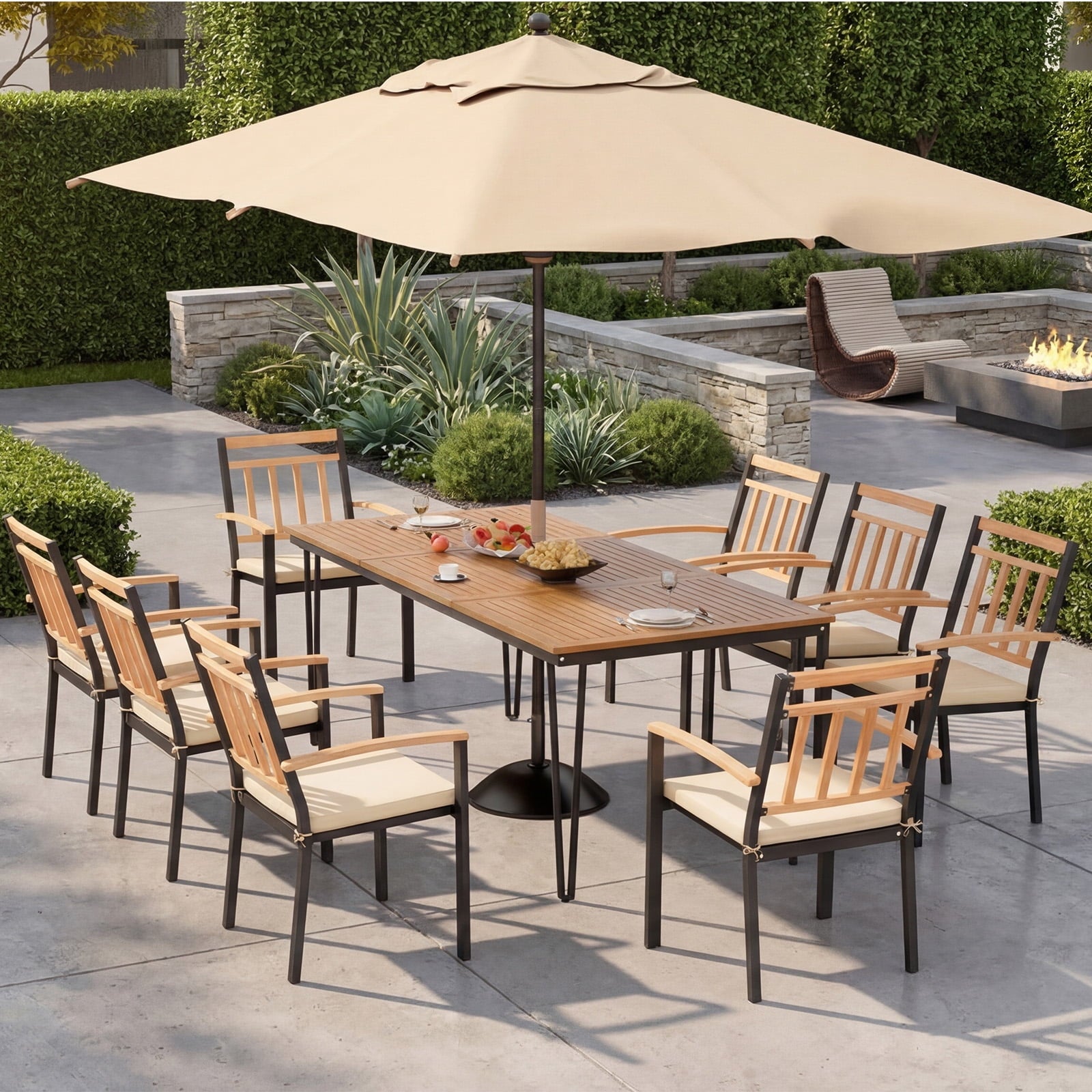 Biotree 9-Piece Patio Dining Set Acacia Table and 24 In Chairs